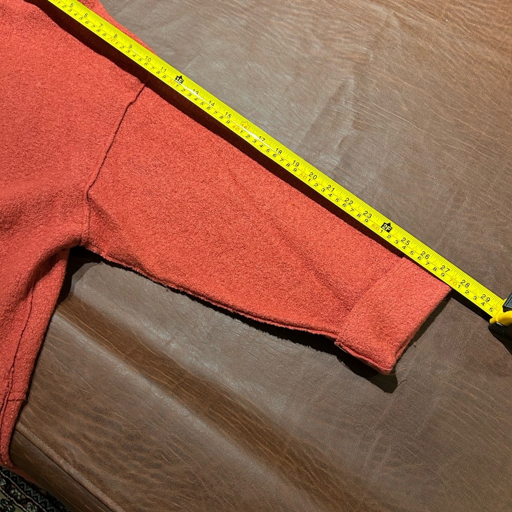 Spring weight, boiled wool coat. Open front, knee length. Subdued rust color. - Picture 7 of 7